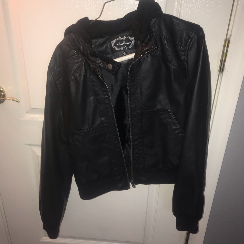 Ambiance black hooded leather jacket